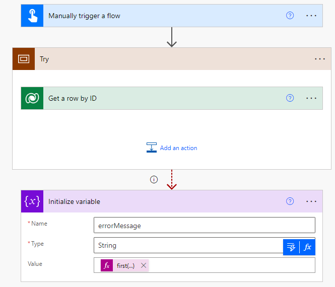 How to get error message from failed scope in Power Automate flow