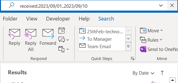 How to search for emails within a specified date range in exchange/ outlook