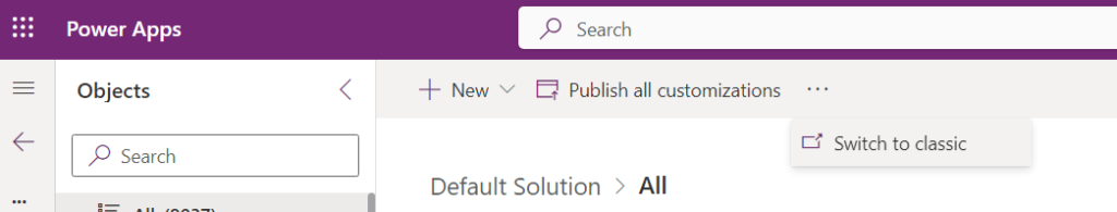 How to enable Switch to Classic option in Power Apps maker portal